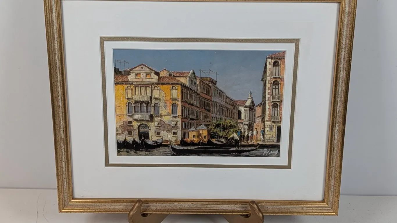 Fernando Isabella Framed Venetian Canal Scene Miniature Painting