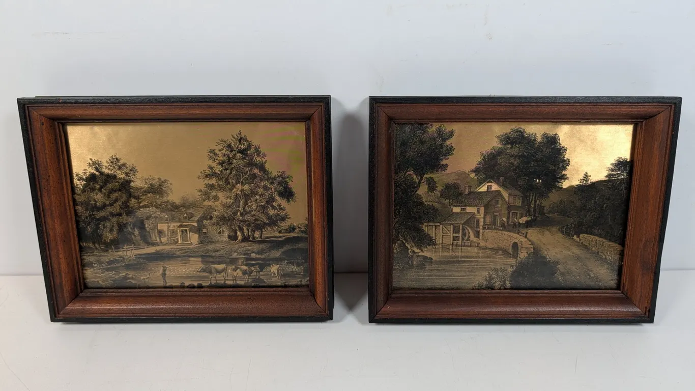 Pair of Currier & Ives Foil Art Prints