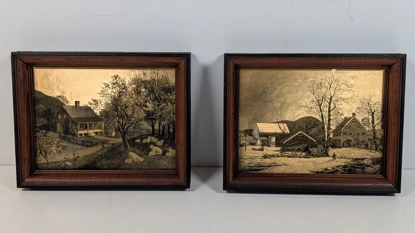 Pair of Framed Currier & Ives Foulis Academy Arts Prints
