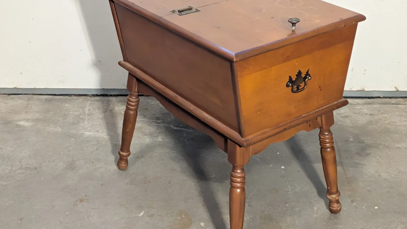 Vintage Wood Sewing Box on Legs