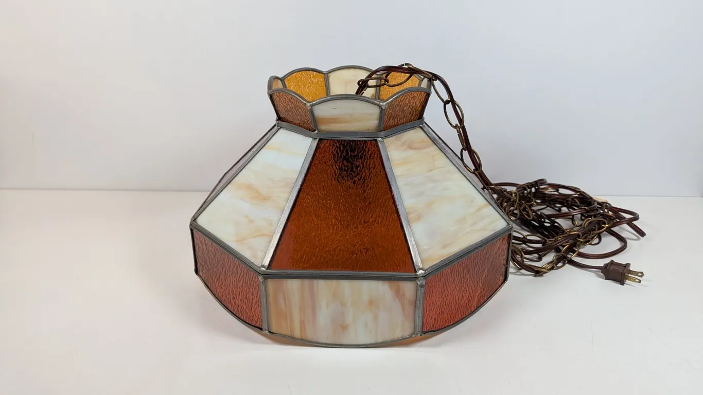 Amber and Cream Stained Glass Hanging Light Fixture