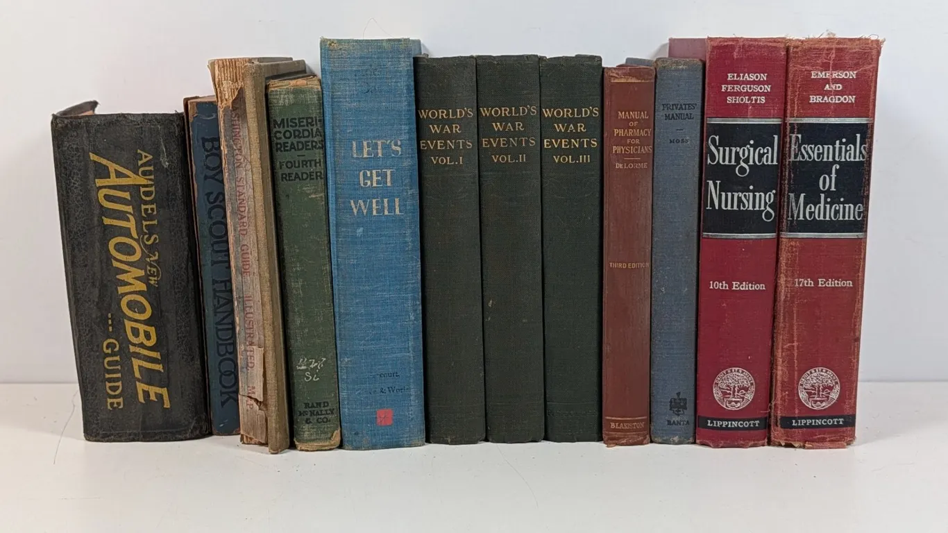 Assorted Book Lot: Audel's, World War Events, Nursing, Boy Scout, Readers