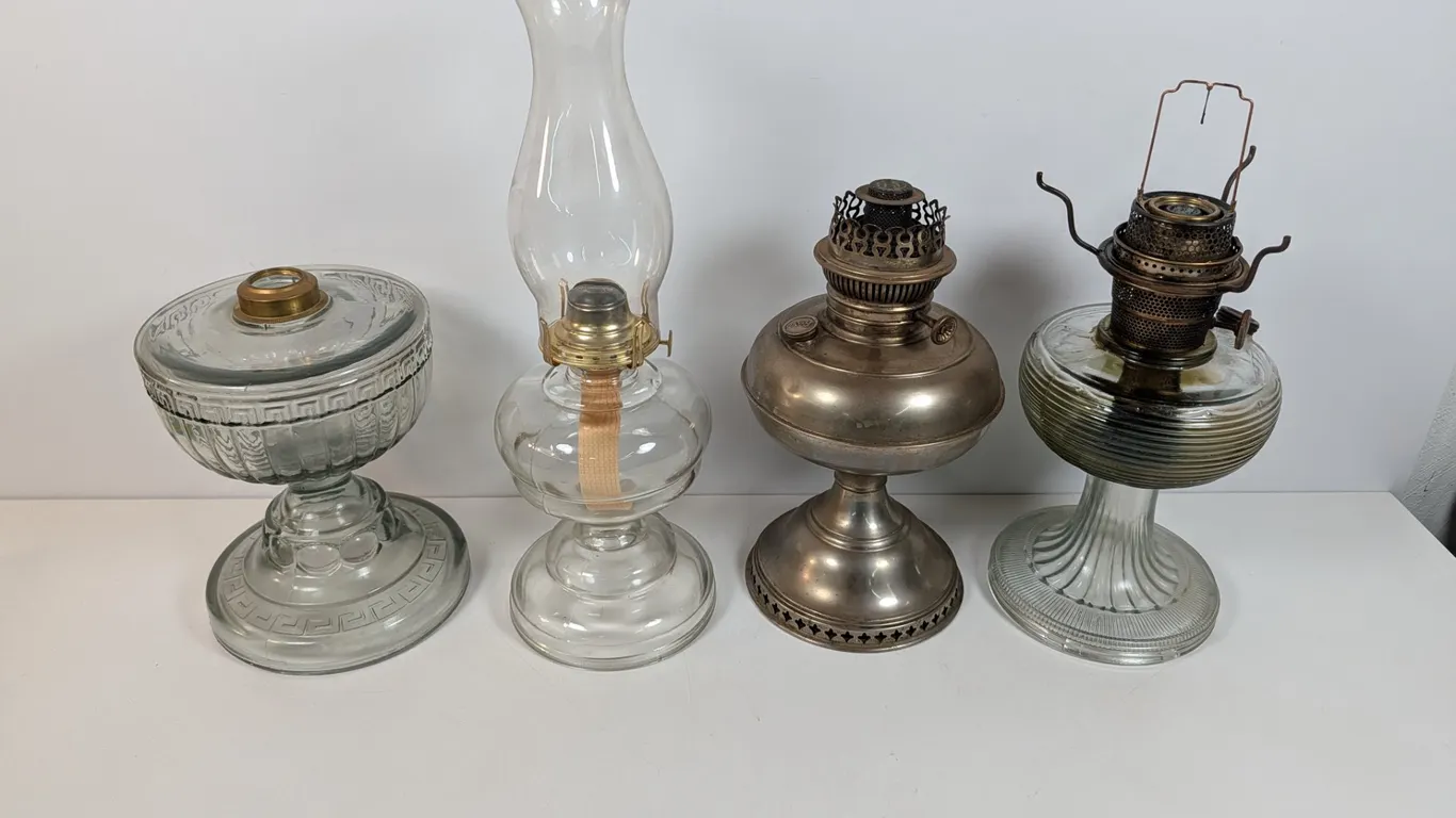 Collection of Four Antique Kerosene Oil Lamps