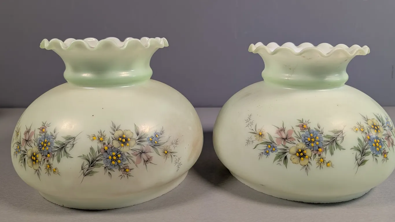 Pair of Vintage Frosted Floral Glass Lamp Shades