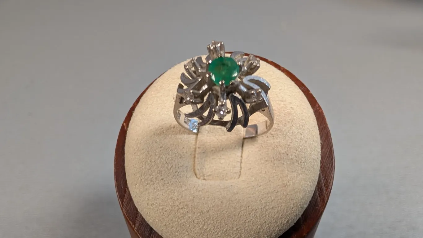 14K White Gold Emerald and Diamond Cocktail Ring
