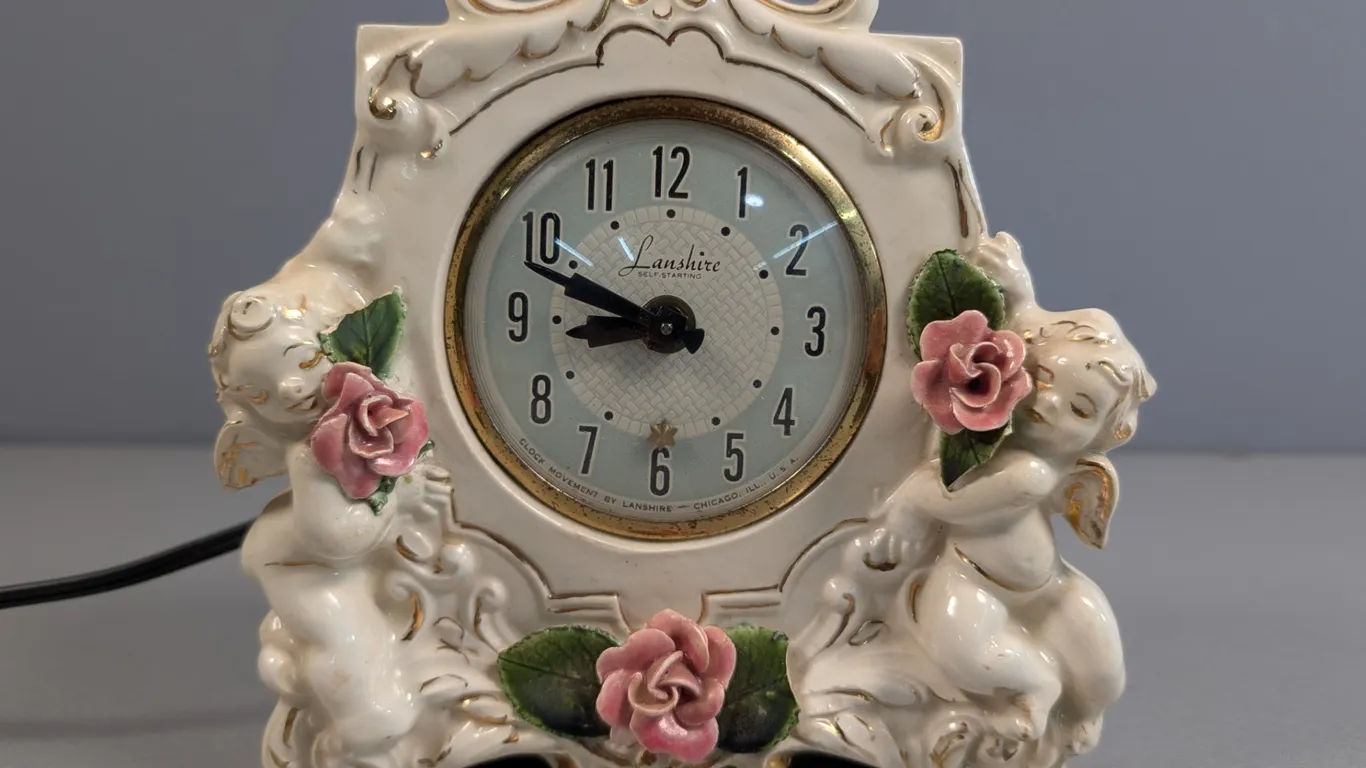 Lanshire Electric Mantle Clock with Cherubs and Roses