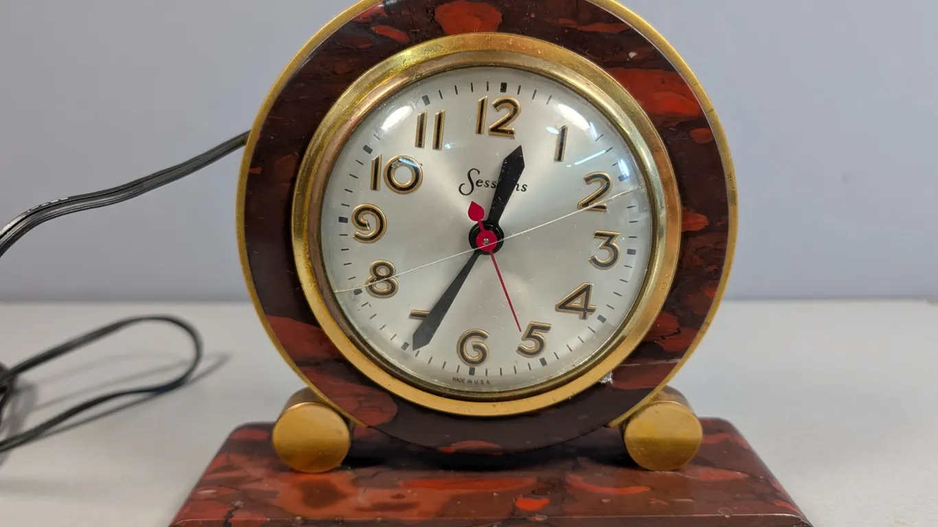Sessions Electric Alarm Clock with Red Swirl marble like base