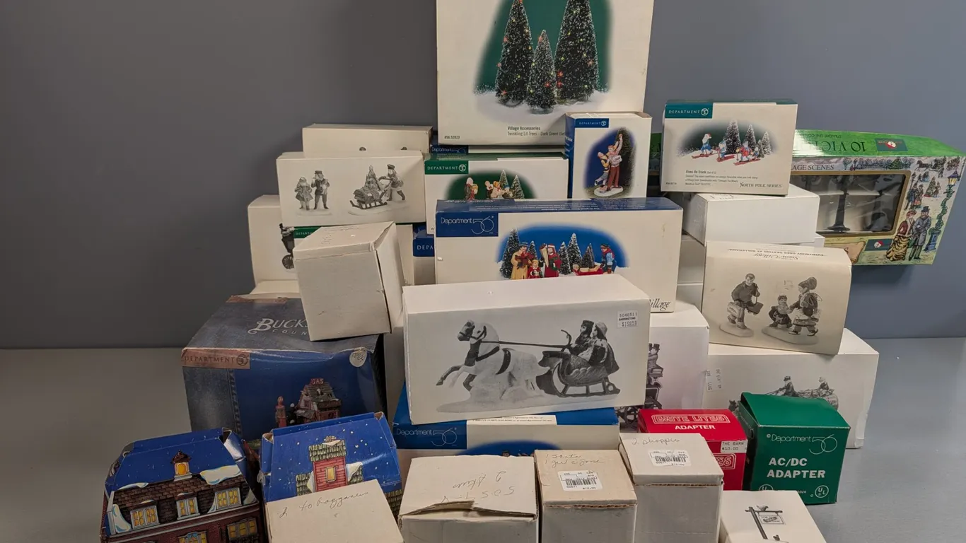 Large Collection of Department 56 Village Accessories and Trees