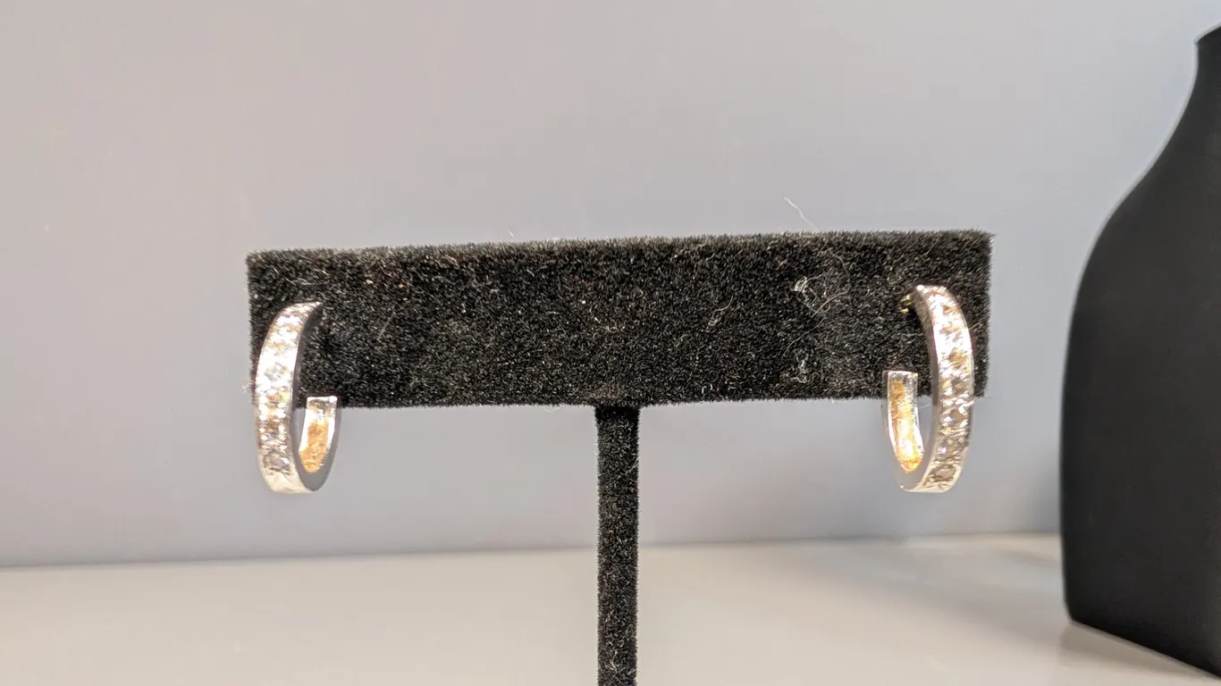 Sterling Silver and Diamond Hoop Earrings