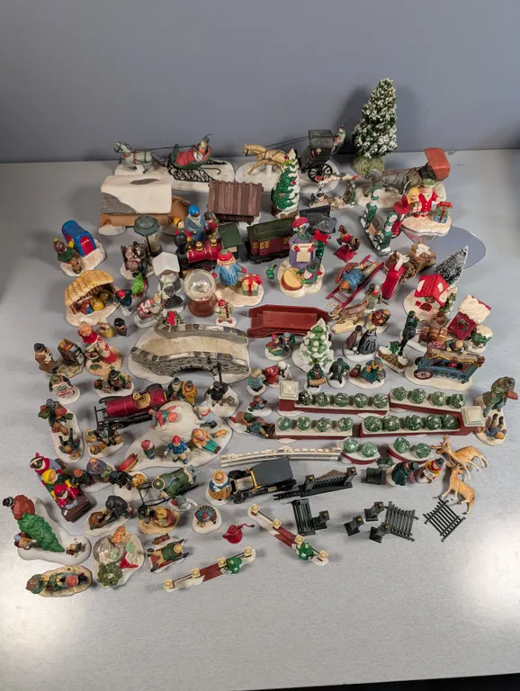 Large Collection of Christmas Village Figurines and Accessories