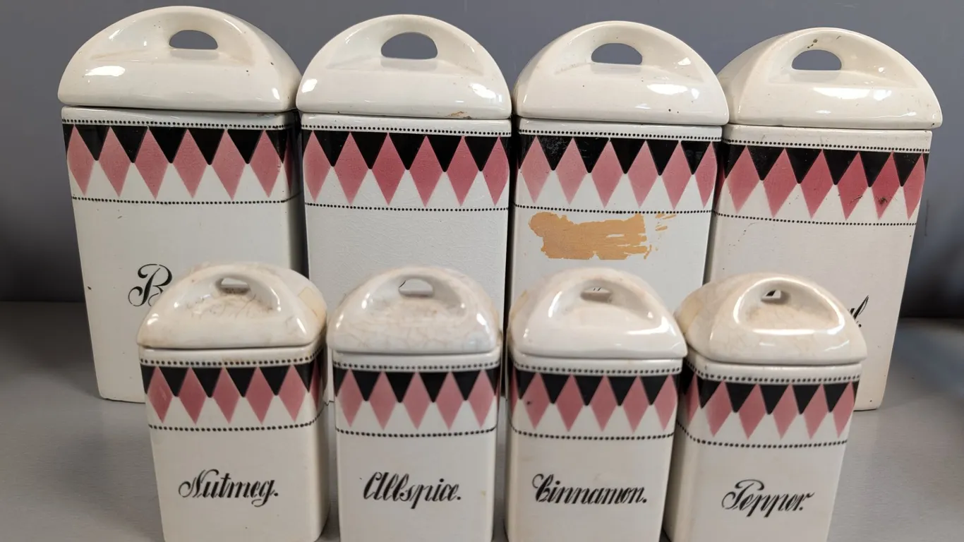 German Ceramic Harlequin Spice and Canister Jar Set (8 pieces)