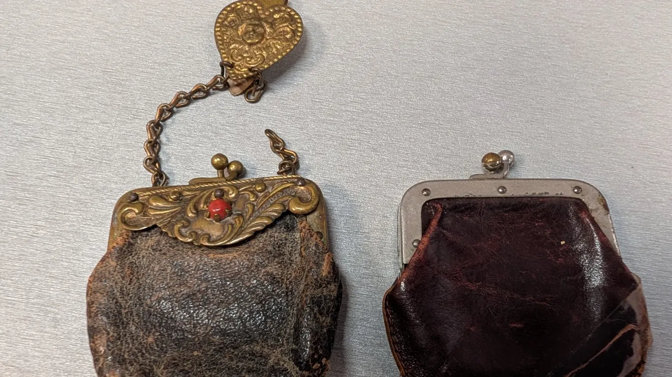 Lot of 2 Vintage Miniature Leather and Brass Coin Purses