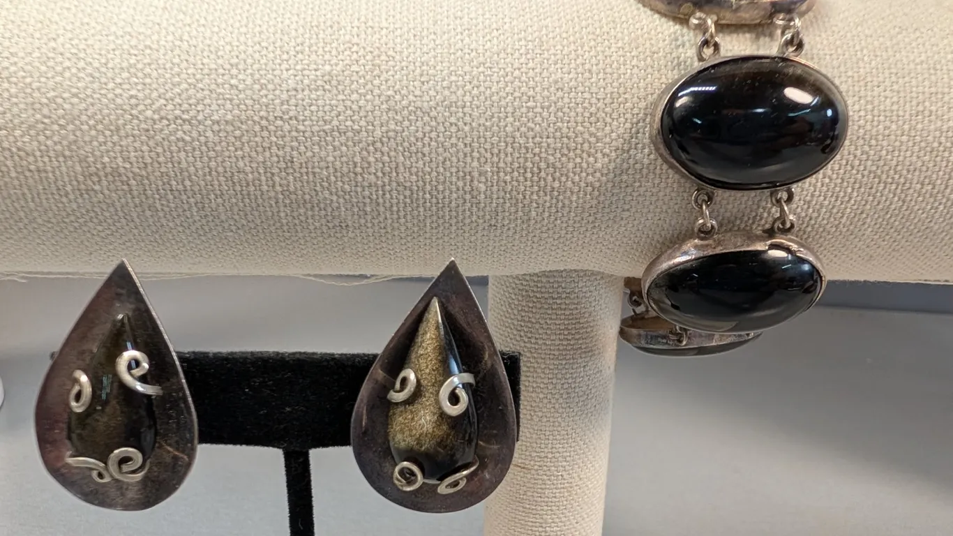 Obsidian Bracelet and Earrings Set