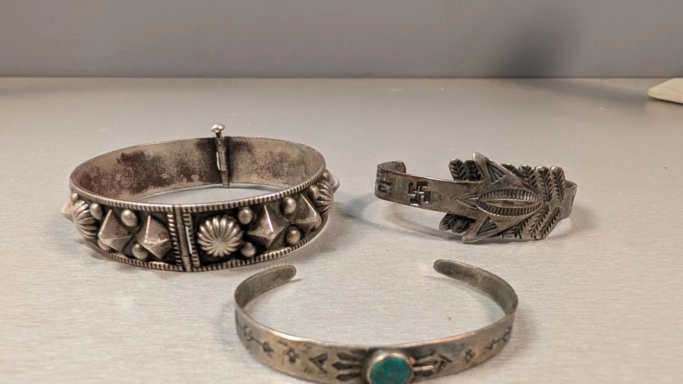 Silver Tone Bracelets with Southwestern Motifs
