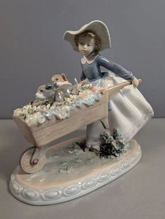 Lladro "A Time For Play" Girl with Wheelbarrow Figurine