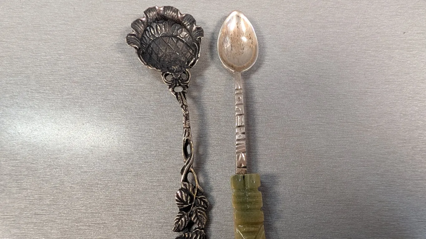 Mexican Sterling Silver and Jade Spoon, European .825 Silver Spoon