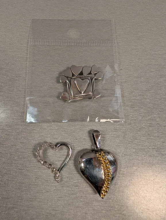 Sterling Silver Heart Pendants and Pin