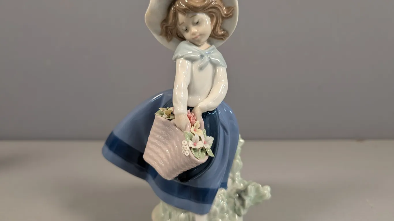 Lladro Girl with Basket of Flowers Figurine