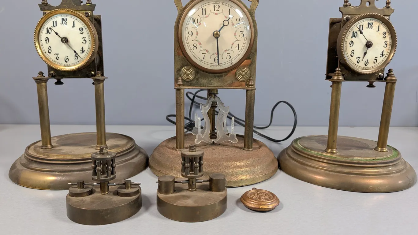 Collection of Three Vintage Brass Pendulum Clocks for parts