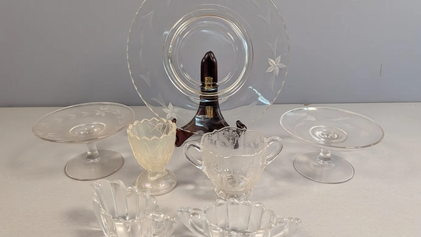 Vintage St. Clair and Unmarked Etched Glassware Collection