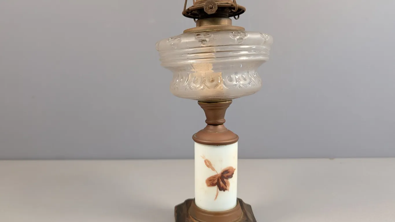 Antique Hand-Painted Oil Lamp