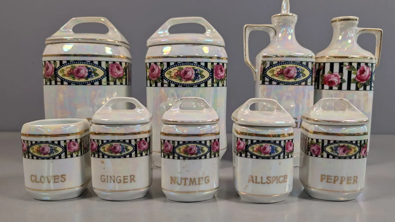 Vintage Atlas China Czechoslovakian canisters and spice set