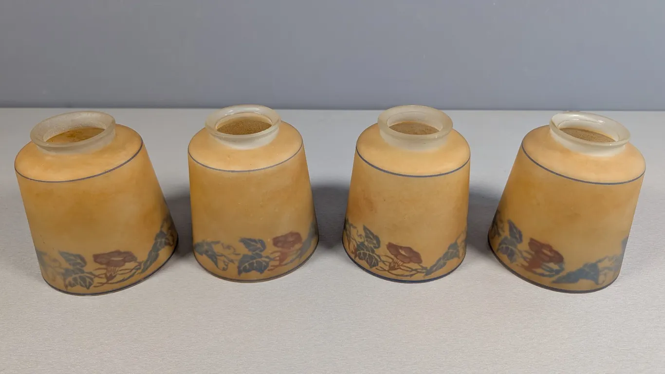 Set of Four Frosted Glass Lamp Globes with Floral Motif