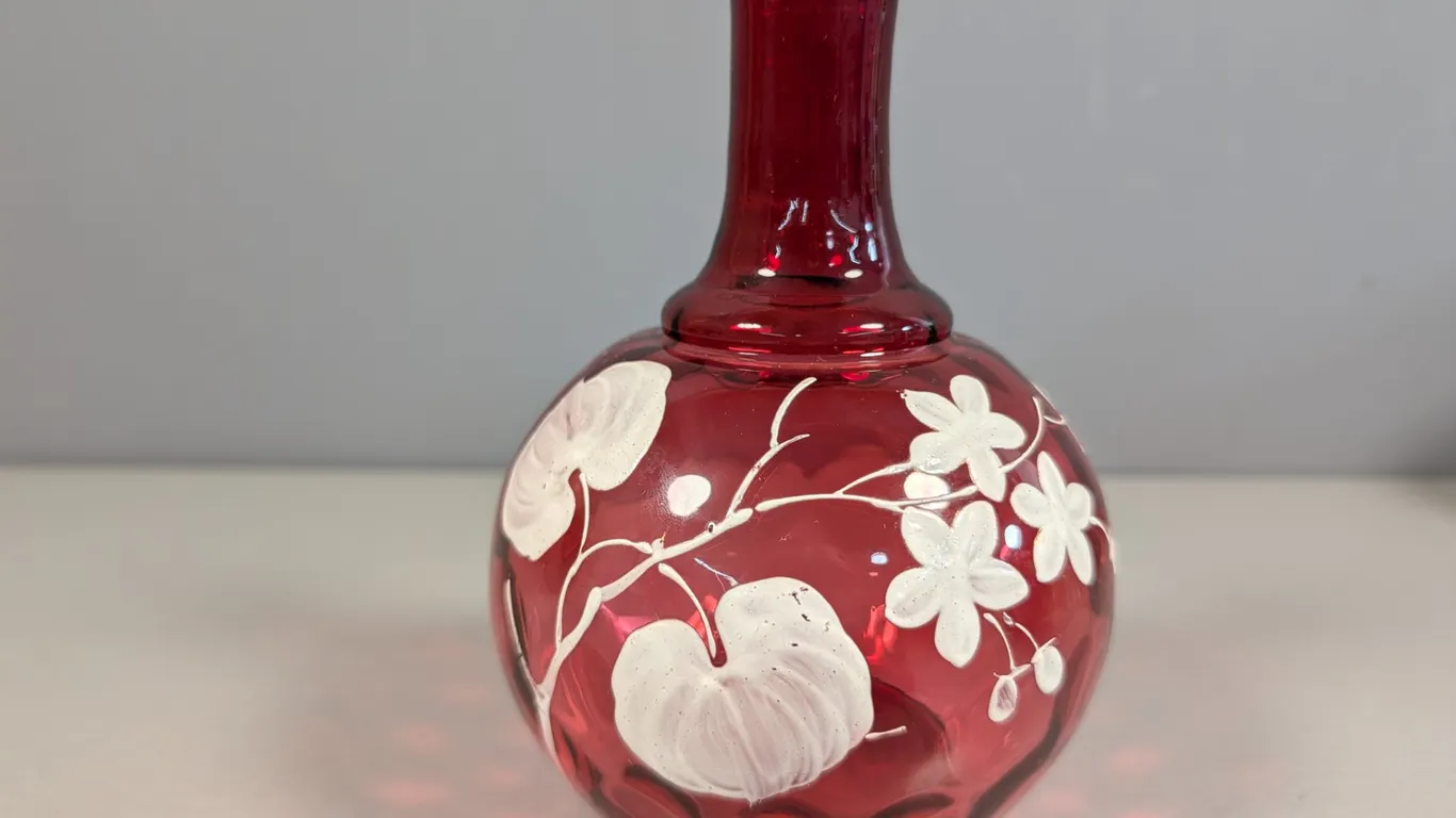 Vintage Red Glass Floral Vase