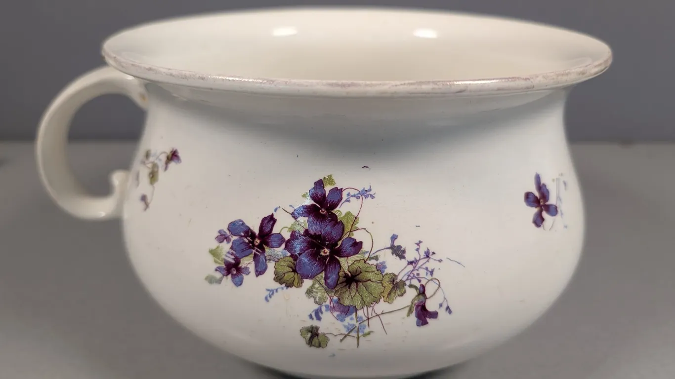 Antique Henry Alcock & Co. Semi-Porcelain Floral Chamber Pot