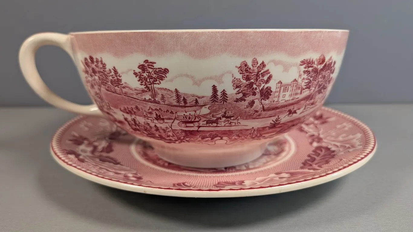 Johnson Bros Historic America Pink Transferware Cup and Saucer Set