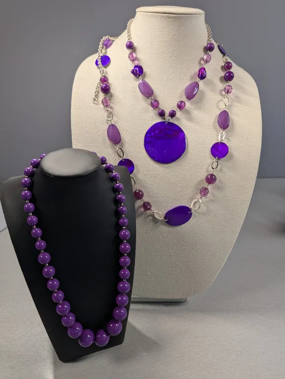 Lot of Three Purple Fashion Necklaces