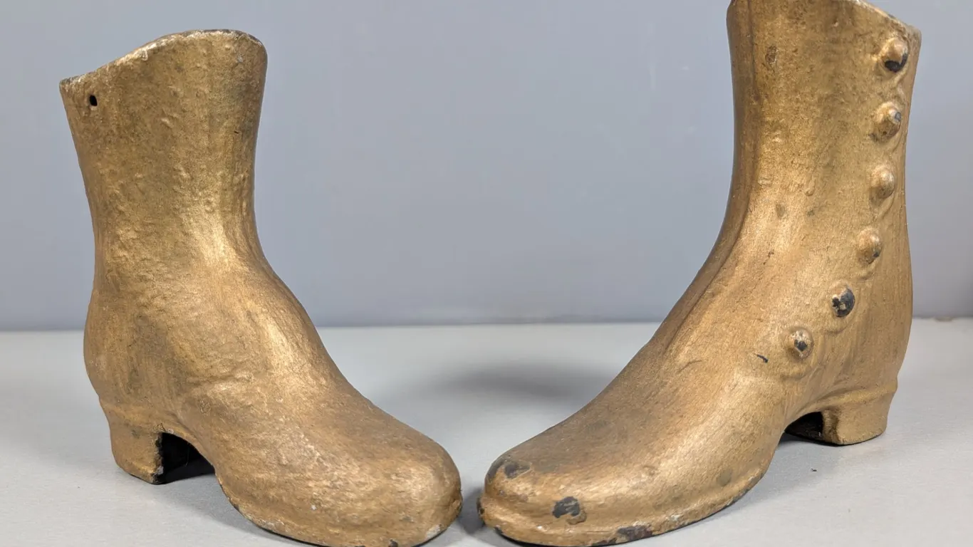 Cast Iron/cast metal Gold Painted Button-Up Boot Statues