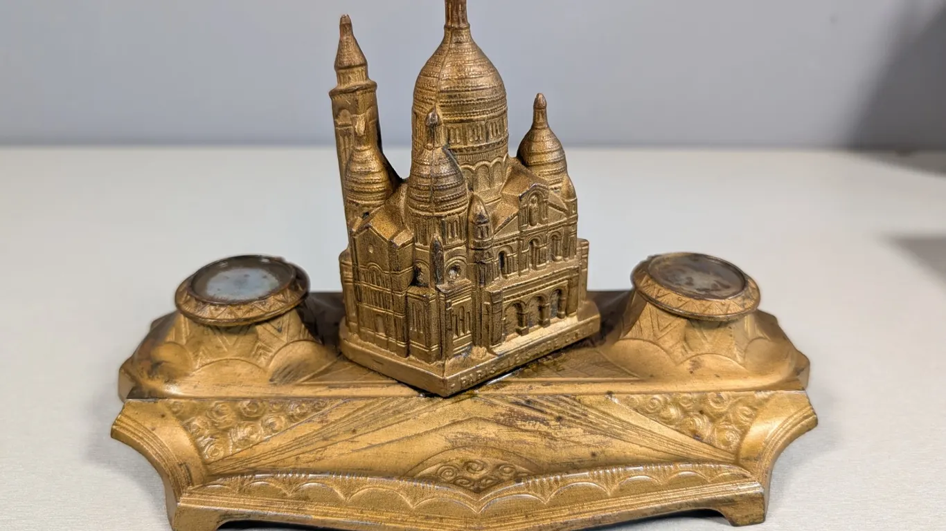 Vintage Sacré-Cœur Basilica Bronze Inkwell