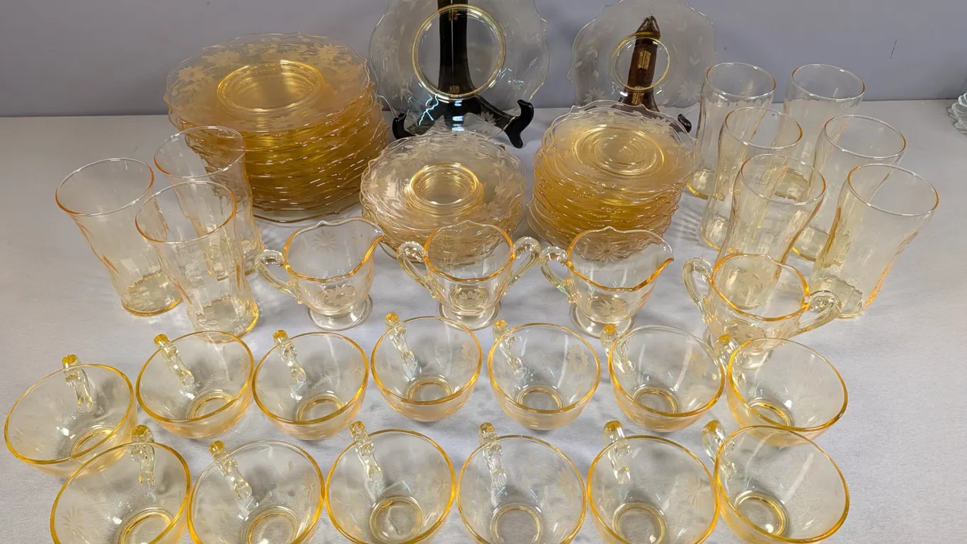 Vintage Depression Glass Dinnerware Set - 87 Pieces
