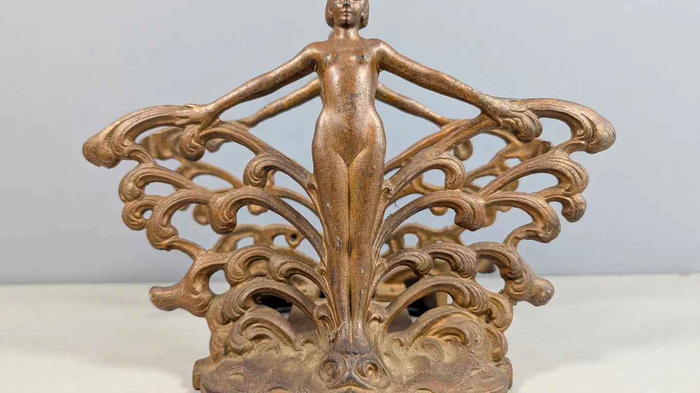 Art Nouveau Style Cast Metal Female Figure Letter/Napkin Holder