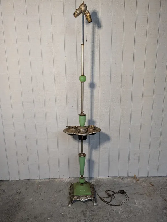 Vintage Green Jadeite Glass Floor Lamp with Ashtray Stand