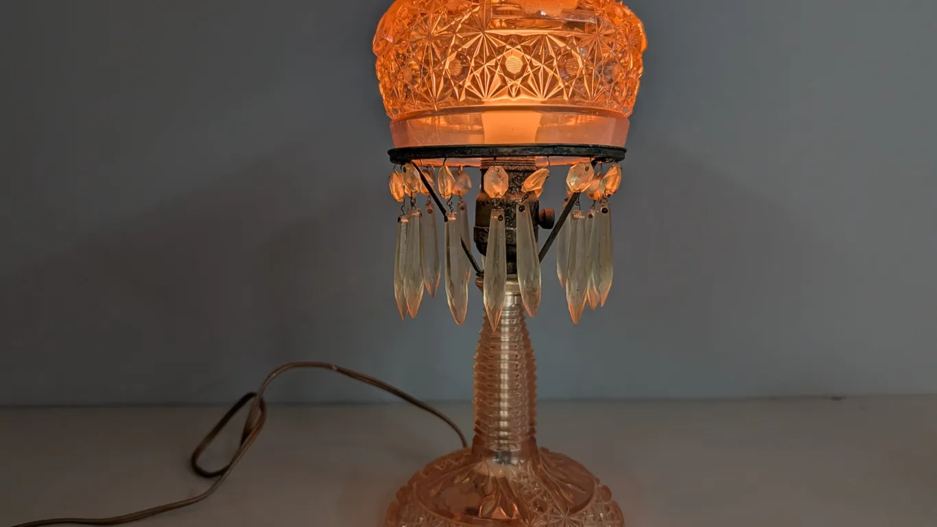 Vintage Pink Depression Glass Table Lamp with Prisms