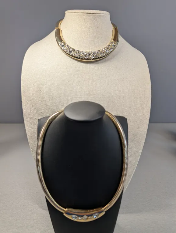 Gold-tone Collar Necklaces with Clear Stone Inlay