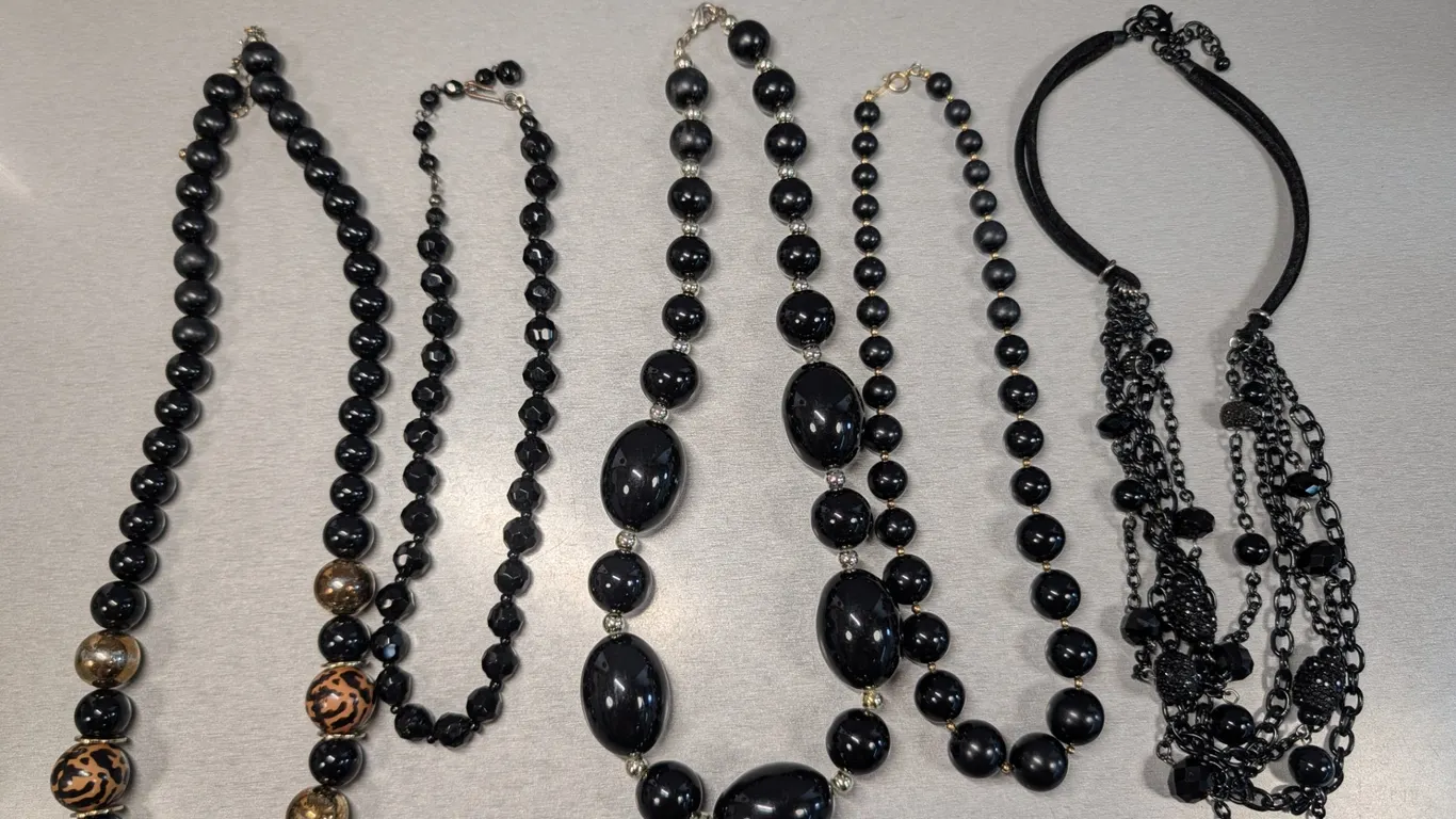 Assorted Black Beaded and Chain Necklaces
