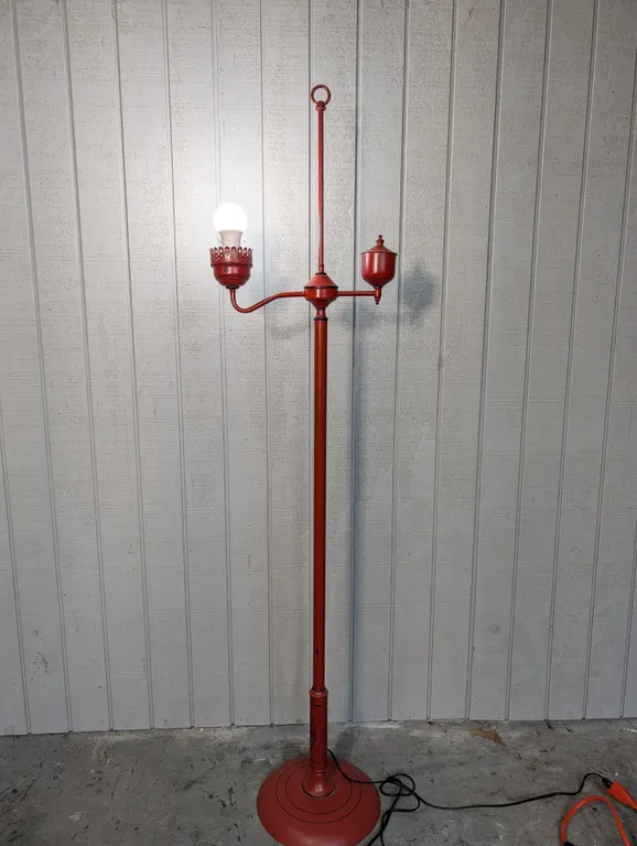 Vintage Red Metal Floor Lamp with Ornate Details