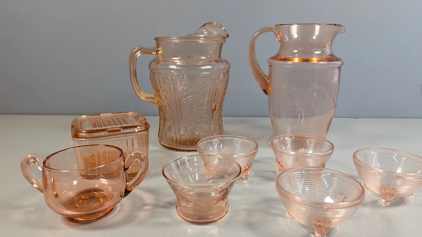 Vintage Pink Depression Glass Lot - Pitchers, Bowls, Dish