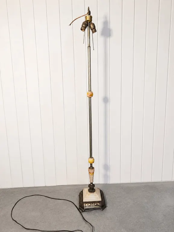 Vintage Ornate Alabaster and Metal Floor Lamp