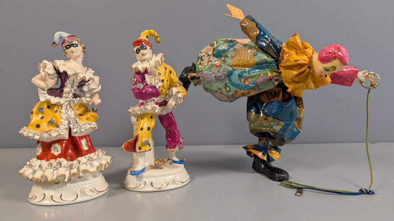 Assorted Porcelain Jesters and Paper Mache Clown Figures
