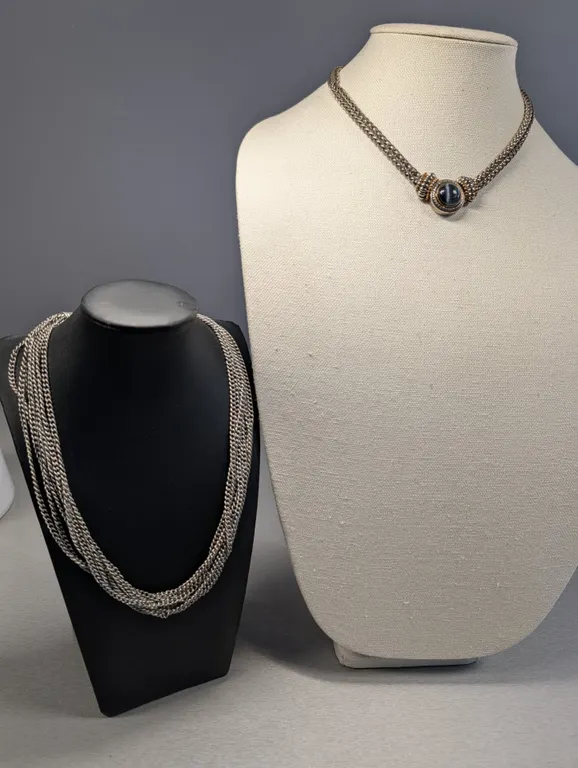 Multi-strand Chain Necklace & Braided Choker with Cabochon