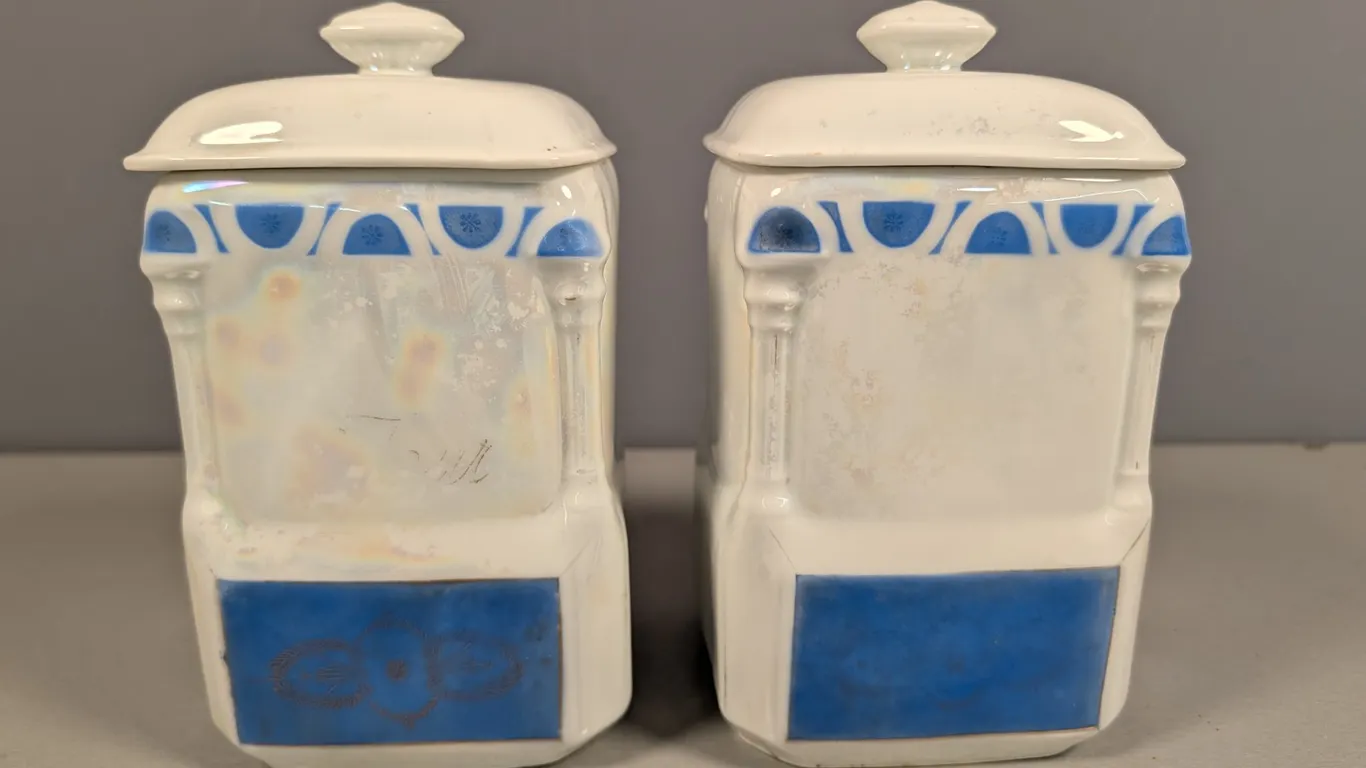 Pair of Victoria Czechoslovakia Iridescent Canisters