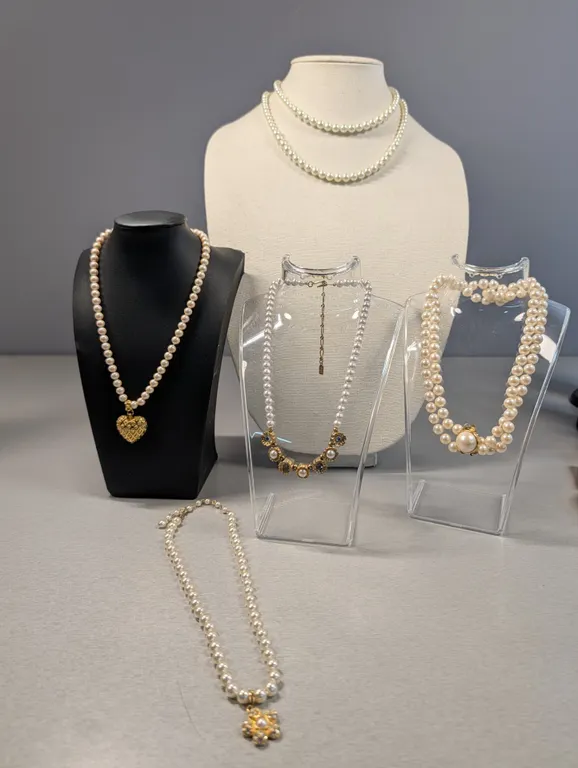 Collection of Faux Pearl Necklaces with Decorative Pendants