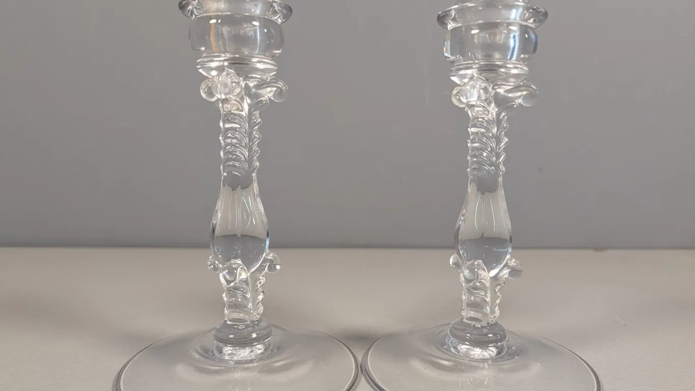 Pair of Clear Glass Candlesticks with Twisted Stems