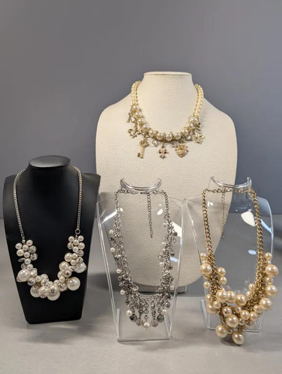 Collection of Four Faux Pearl and Chain Fashion Necklaces