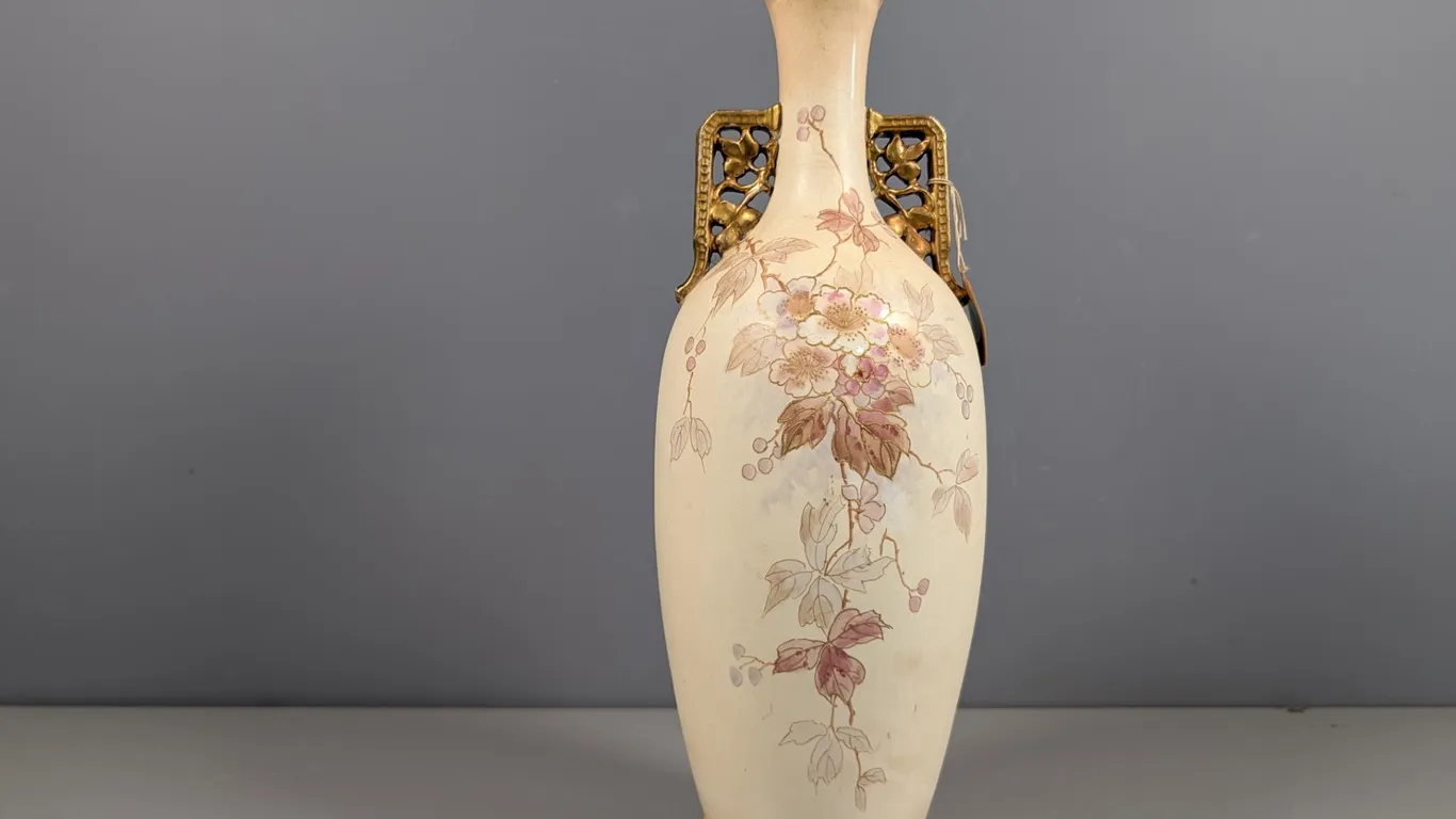 Royal Bonn Porcelain Vase with Gilt Metal Handles and Floral Decor
