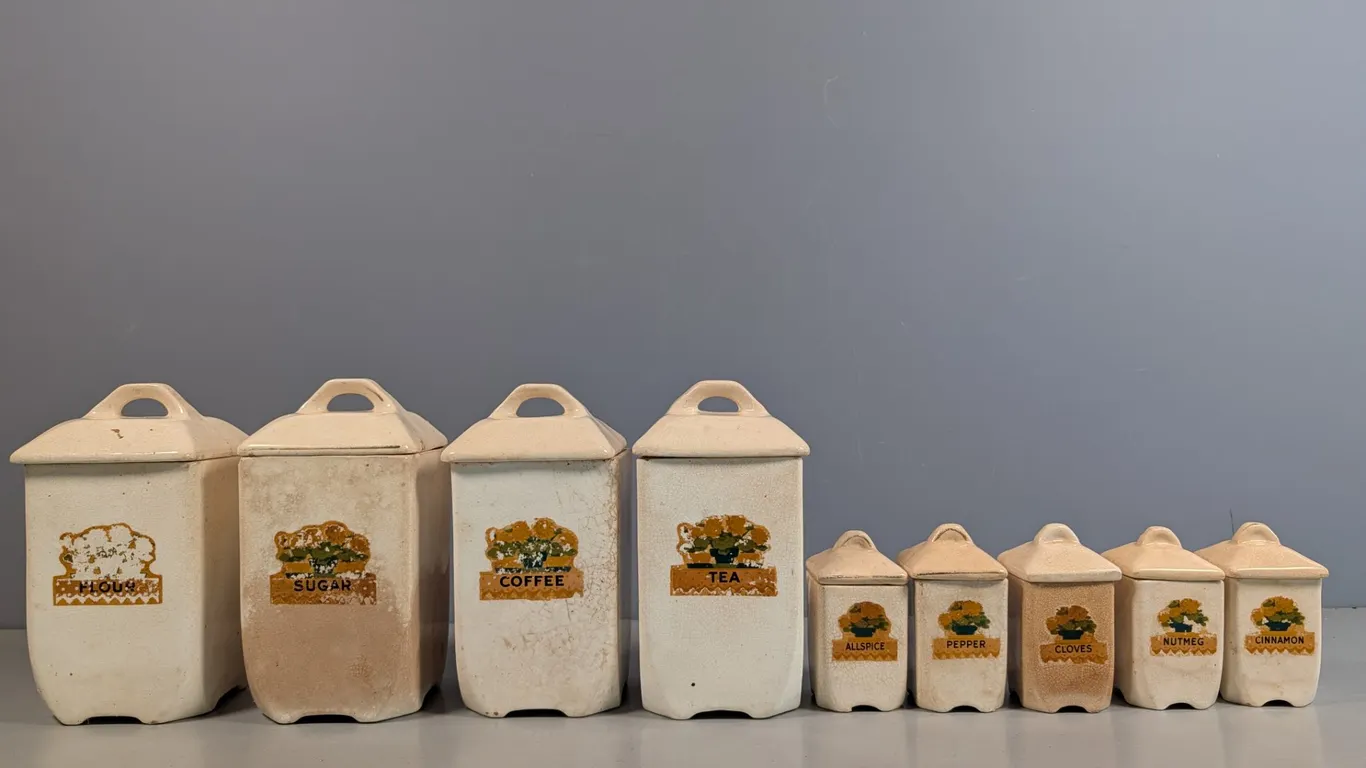 Vintage Reversible Ceramic Kitchen Canister Set